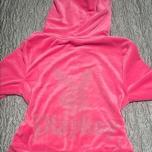 Vibrant Pink Zip-Up Hoodie with Rhinestone Detail